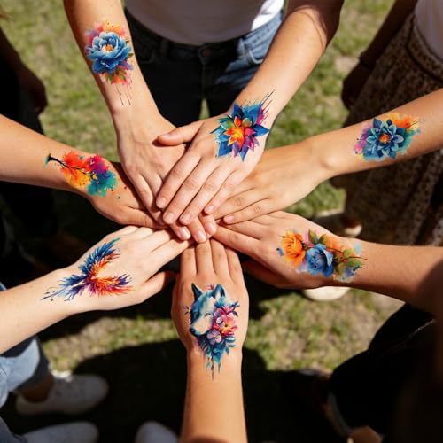 Watercolor Temporary Tattoos - 40 Sheets Flowers & Animals