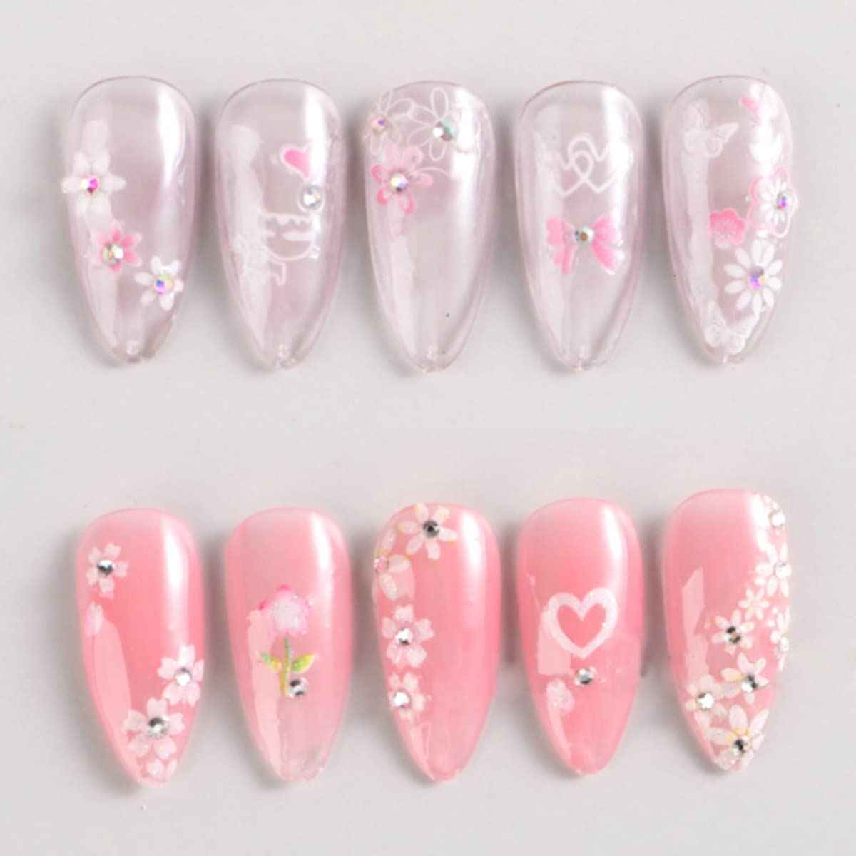 Flower Nail Art Stickers 3D Self Adhesive Pink White Nail Designs Nail Decals Nail Stickers Nail Art Supplies Pink Flower White Flower Nail Stickers for Nail Decorations Manicure Tips 30 Sheets
