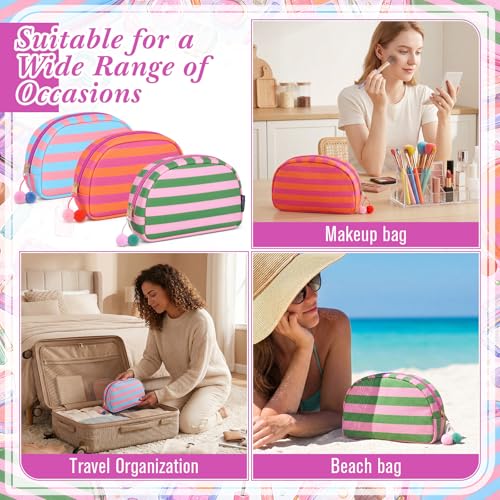 Dopamine Striped Shell Makeup Bag Set - 3 Large Capacity Pouches