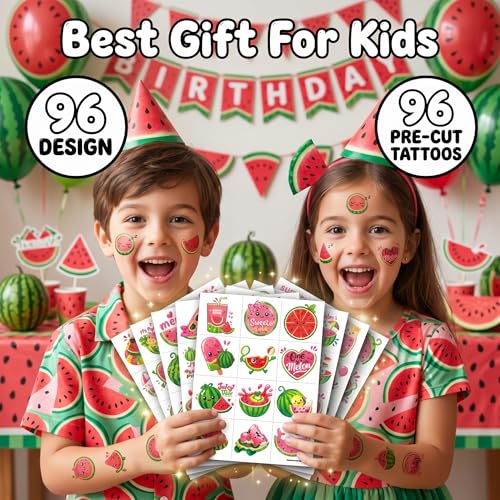 96 Watermelon Temporary Tattoos for Kids | Summer Party Favors