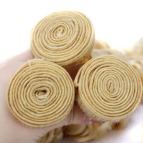WuvuSnm 613 Blonde Water Wave Human Hair Bundles 16-20 Inch Two Tone #27/613WT