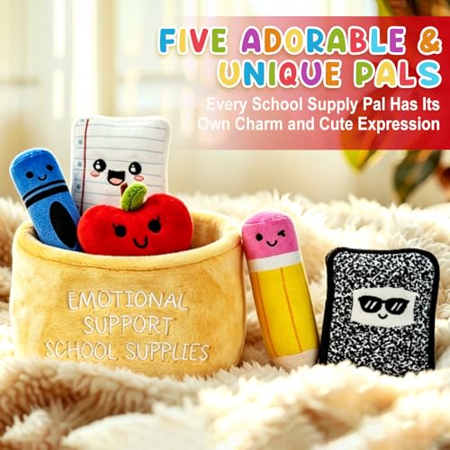6-Piece Plush Stationery Set with Storage Basket - Classroom Decor