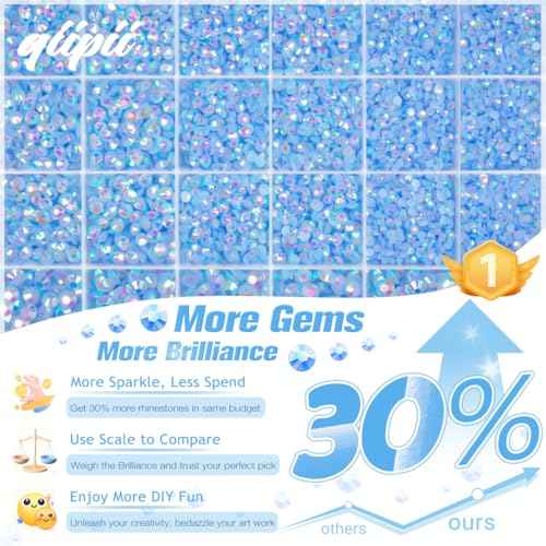 Resin Flatback Rhinestones w B7000 Jewelry Glue for Bedazzling Crafting 2mm-6mm Gems Stones Diamonds for Nails Eyes Face Makeup Tumblers Mugs Bottles DIY Crafts (Light Blue, Jelly)