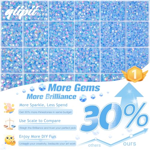 Qiipii Light Blue AB Resin Rhinestones Bedazzling Kit with B7000 Glue for Crafts & Jewelry - 2mm-6mm Flatback Gems