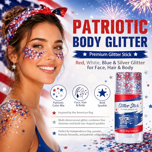 Red White Blue Glitter Stick for Face & Body