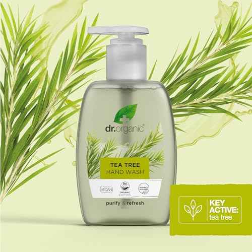 Dr. Organic Tea Tree Hand Wash, Purifying, Cleansing, Natural, Vegan, Cruelty-Free, Paraben & SLS-Free, Recycled & Recyclable, Recycled & Recyclable, Organic, 250ml, Packaging may vary