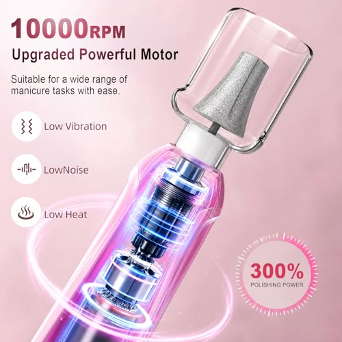 Cordless Electric Nail Drill - Rechargeable, 10 Speed, Low Noise