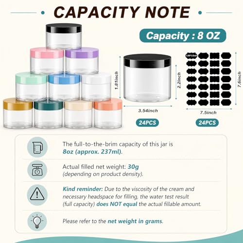 24 Pack 8oz Amber Plastic Jars with Black Lids