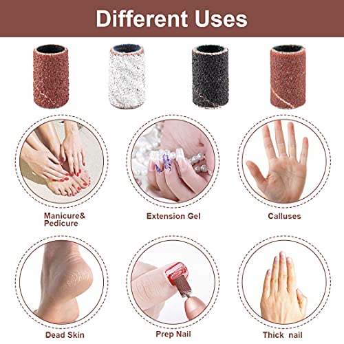 Rolybag Sanding Bands for Nail Drill Portable Nail Strap Set 3 Color Coarse Fine Grit Efile Sand Set 80#120#180#240#,2 Pieces 3/32 Inch Nail Drill Bits for Manicures and Pedicures