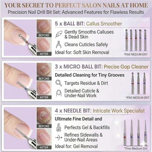 30-Piece Nail Drill Bits Set for Acrylic & Gel Nail Prep