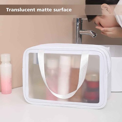 DAPOWER Travel Toiletry Bag for Women and Men, Matte Translucent Shower Bag with Handy Handle, Makeup Cosmetic Organizer Bag for Travel Toiletries Accessories (White)