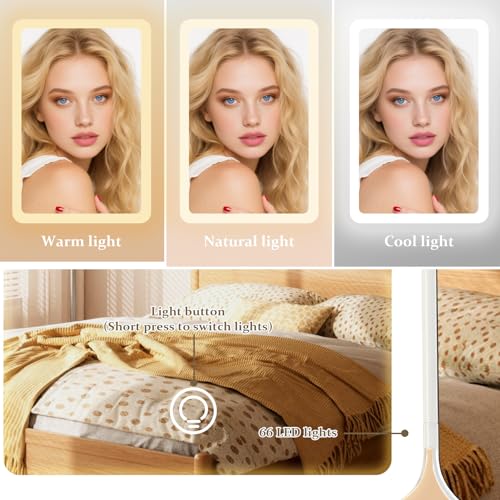 Jesmaikor White 3-Panel Lighted Makeup Mirror with 1x/2x/3x Magnification, 180° Rotating, Rechargeable