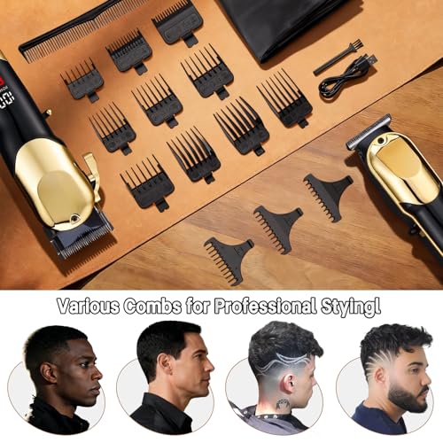Hair Clippers for Men, Professional Clippers and Trimmers Set, Cordless Clippers for Hair Cutting, Beard Trimmer, Barber Clippers, Rechargeable Electric Shaver, Gifts for Men, Black Gold
