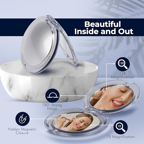 Mirrorvana 12X Magnifying Travel Makeup Mirror - Dual-Sided, Compact, 3.3"