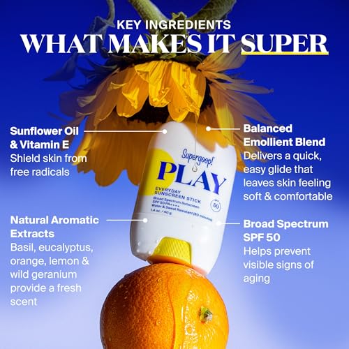 Supergoop! PLAY Everyday Sunscreen Stick SPF 50 - Lightweight, Non-Greasy Formula - Natural Finish - Fragrance Free - Water & Sweat Resistant - All Skin Types - 1.4 fl oz