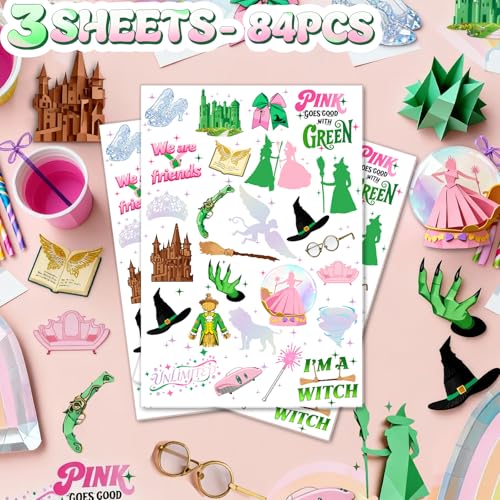 84Pcs Witch Temporary Tattoos - Birthday Witch Accessory, Wizard party decorations in Iridescent Foil Style, Fake Tattoo Stickers for Kids, Movie Themed Party Favors, Gifts for Boys Girls