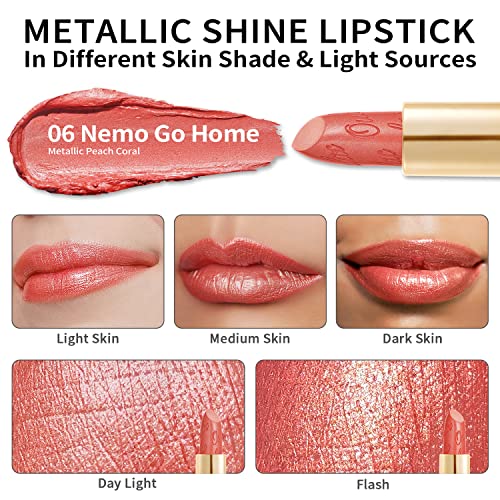 Oulac Coral Pink Metallic Lipstick - 3D Shine & Hydrating