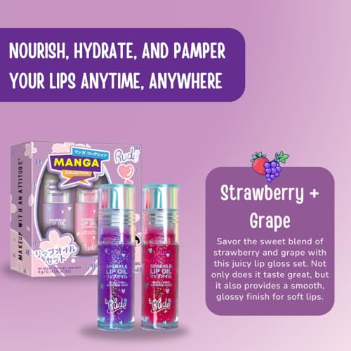 RUDE Lip Oil Gloss Set - Strawberry & Grape Hydrating
