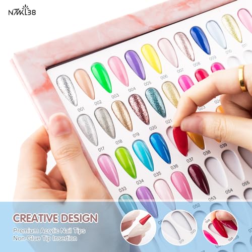 NMKL38 320 Nail Colors Chart Nail Gel Polish Display Book with 240 False Nail Tips Professional Salon Nail Color Swatches Nail Practice Card Board (Pink)