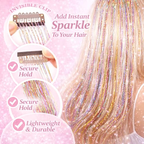 Hair Tinsel Clip In 12 Pack 22 Inch Heat Resistant Glitter Extensions