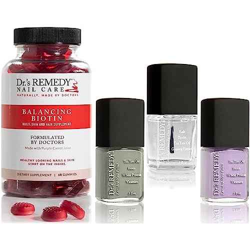 Dr¡¯s Remedy 4 Pack Nail Polish Treatment, COMEBACK Collection, Non Toxic and Organic All Natural Enriched Nail Strengthener - BALANCING Biotin Gummies/TOTAL Two-in-One/LYRICAL Lilac/SERENITY Sage