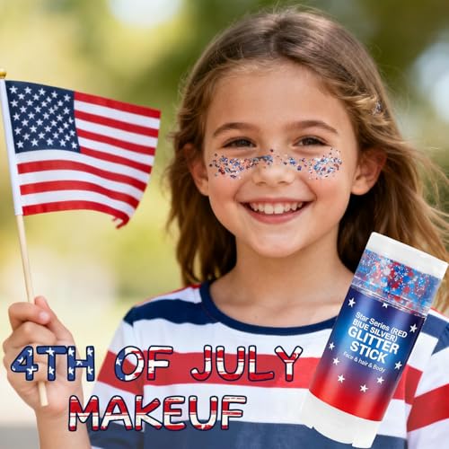 Patriotic Red, White & Blue Glitter Makeup for 4th of July