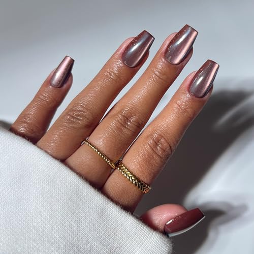 Glamnetic Brown Coffin Press On Nails - 30 Velvet Kit