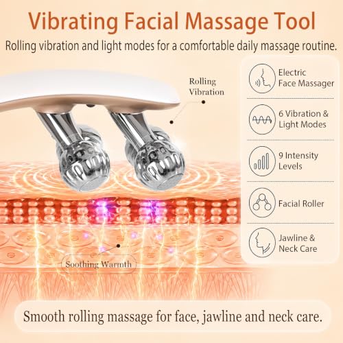 SZMDLX White & Gold 8-Roller 3D Face Massager with LCD Screen for Women