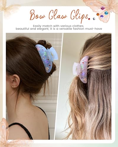 Mesovor 3 Pack Bow Printed Hair Claw Clips, Non-slip 3.74" Medium Clip