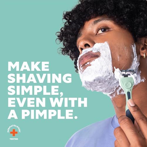 Dollar Shave Club | Acne Friendly Shaving Kit | 4 Blade Razor Cartridges with Sliptech(TM) Guardbar, Handle & Razor Cover | Razors for Acne-Prone Skin with Hyaluronic Acid-Infused Lubricated Strip