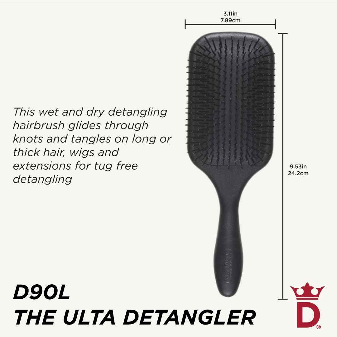 Denman Tangle Tamer Ultra (Black) Detangling Paddle Brush For Curly Hair And Black Natural Hair - use with both Wet & Dry Hair, D90L