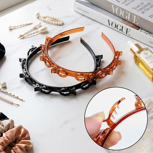 Headband with Clips for Bangs - 4 Pack DIY Hairpin Two-Layer With 8 Teeth