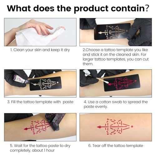 Temporary Tattoo Kit - 14 Ink Colors, 132 Stencils, 5-7 Day Wear