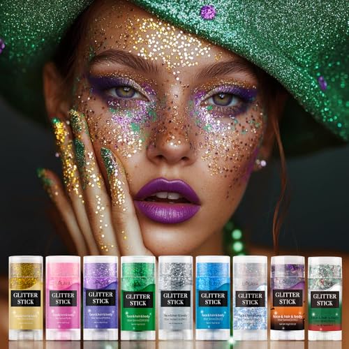 Silver Face and Body Glitter Stick,Holographic Neon Accessories Outfit Singer Concert Sparkling Festival Rave Glitter Makeup