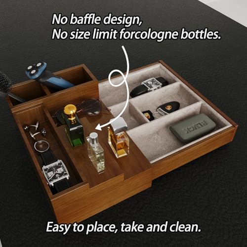 Pine Wood Cologne Stand Organizer for Men, 3 Tier Cologne Display Shelf Organizer with Hidden Compartment and Velvet Lining Drawer, Perfume Display Holder (Brown, 01)