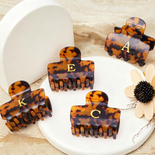 Fycert Tortoise-M Small Initial Hair Clip for Women & Teens, Glitter Acrylic