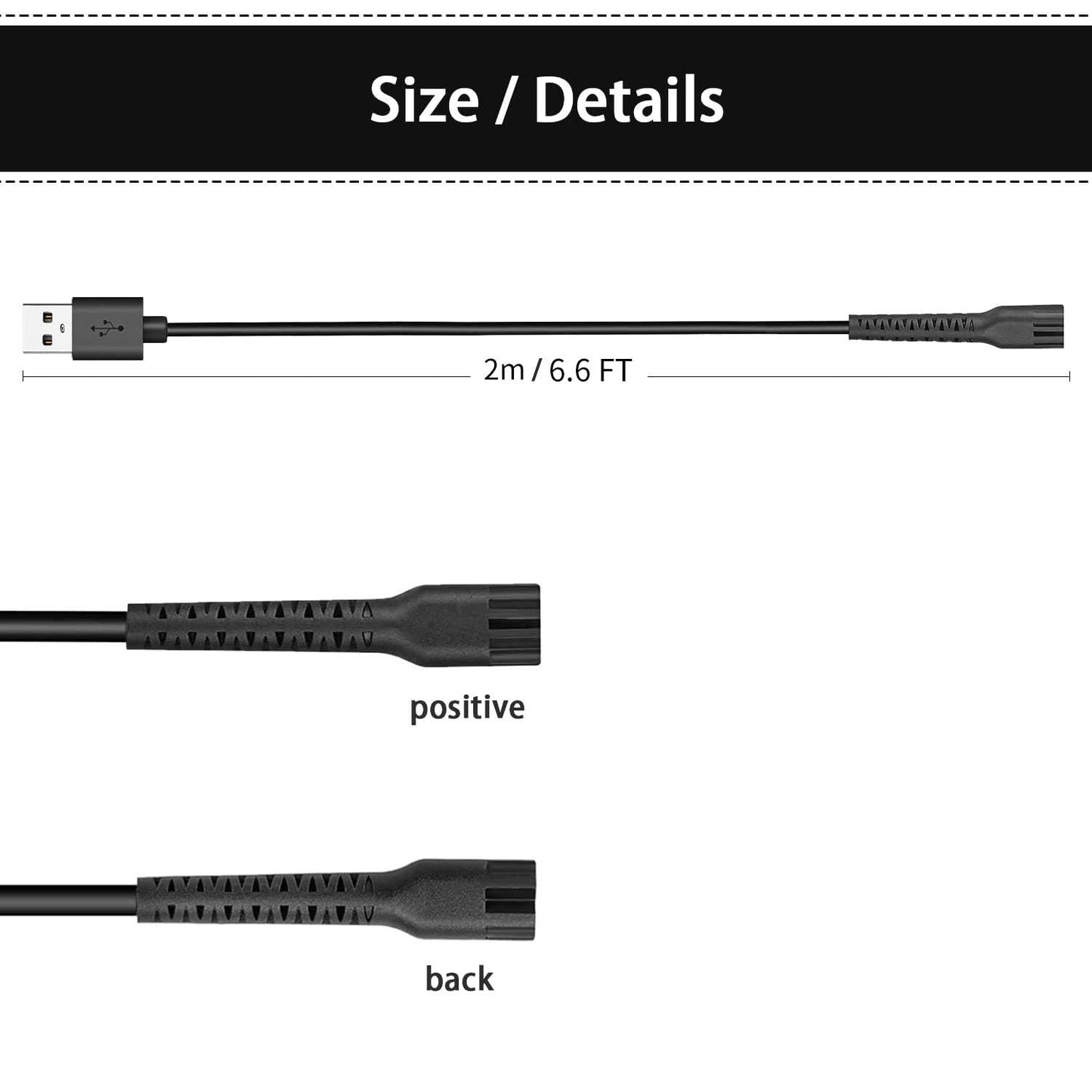 Anrom Replacement Charger Cord USB for Wahl Clipper, 2m/6.6FT Charging Cable for Wahl Magic Senior Detailer Legend Cordless Clippers, for Finale & Vanish Shaver #8164/8173/8591/8148/8504/8171/1919