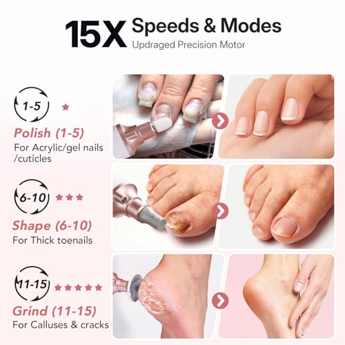 LitBear Cordless Electric Nail Drill Set - 15 Speed Toenail Grinder for Home Salon Care