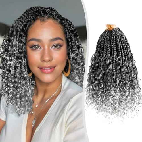 Goddess box braids Crochet Hair,10inch Pre Looped Crochet Boho Braids with curly Ends,8pcs Boho Box Braids Crochet Hair Extensions for Black Women