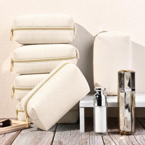 6-Pack Corduroy Bridesmaid Makeup Bags - Beige Wedding & Bachelorette Favors