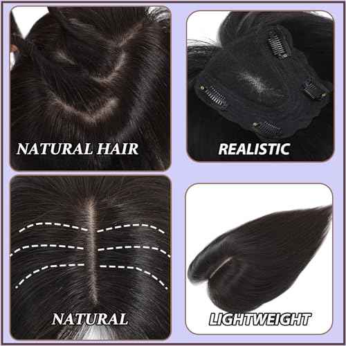 Hair Toppers for Women Real Human Hair, 360¡Æ3D Topper for Women with Thinning Crown Wispy Clip in Bangs Breathable Hand Tied Craft Big Coverage Hairpieces(Dark Brown£¨Big Coverage£©, 14 Inch-3D-Wispy)