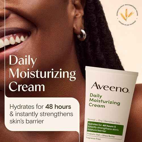 Aveeno Daily Moisturizing Cream with Prebiotic Oat & Shea Butter, Body, Face & Hand Cream for Normal to Dry, Sensitive Skin Hydrates for 48 Hours, Fragrance Free & Non-Comedogenic, 7.5 oz
