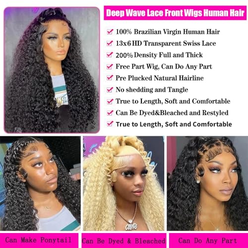 13x6 Deep Wave Lace Front Wig Human Hair 200% Density