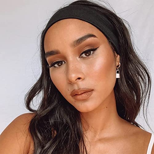 Black Cotton Stretch Headbands for Women (6-Pack)