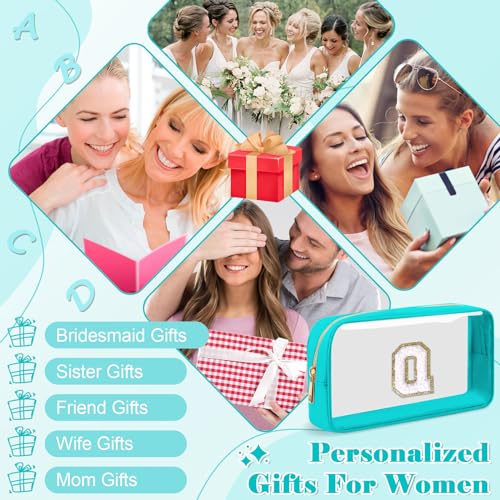 Personalized Clear Makeup Bag with Chenille Initial | Travel Cosmetic Pouch