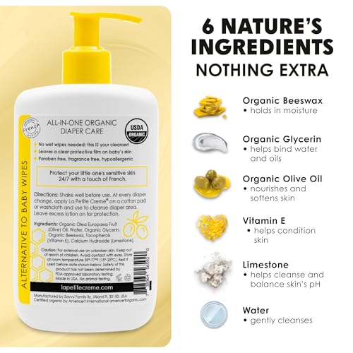 La Petite Creme Organic Baby Lotion - Diaper Cream & Skin Cleanser (8 oz)