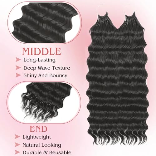 Feather Crochet Hair Extensions for Black Women - 100 Strands, 18" Deep Wave #2