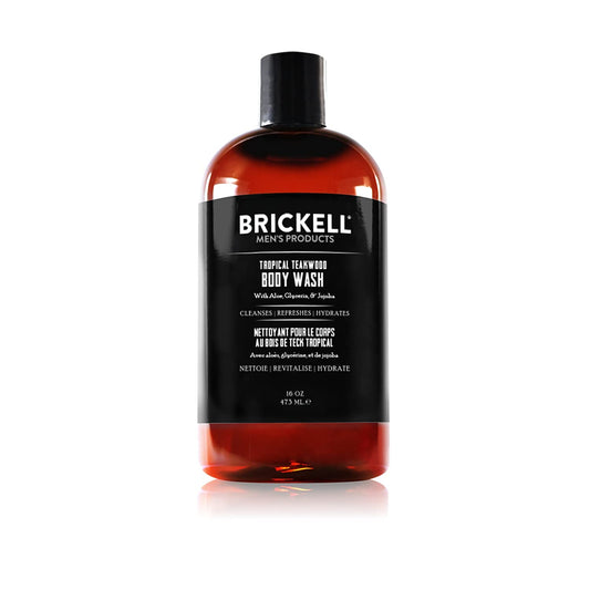 Brickell Men's Invigorating Body Wash for Men, Natural and Organic Deep Cleaning Shower Gel with Aloe, Glycerin, and Jojoba, Sulfate Free, Scented (Tropical Teakwood, 16 oz)