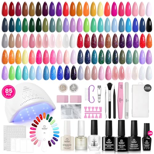 Beetles 85 Pcs Gel Nail Kit with UV Lamp, 55 Color Gel Polish Set - 11 Color Outfit