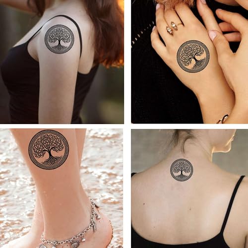 Artsure 6 Sheets Temporary Fake Tattoos For Men Adults Yggdrasil the Tree of Life Vikings Symbol Odin Temporary Fake Tattoo For Women Neck Arm Chest For Woman 3 7 X 3 7 Inch